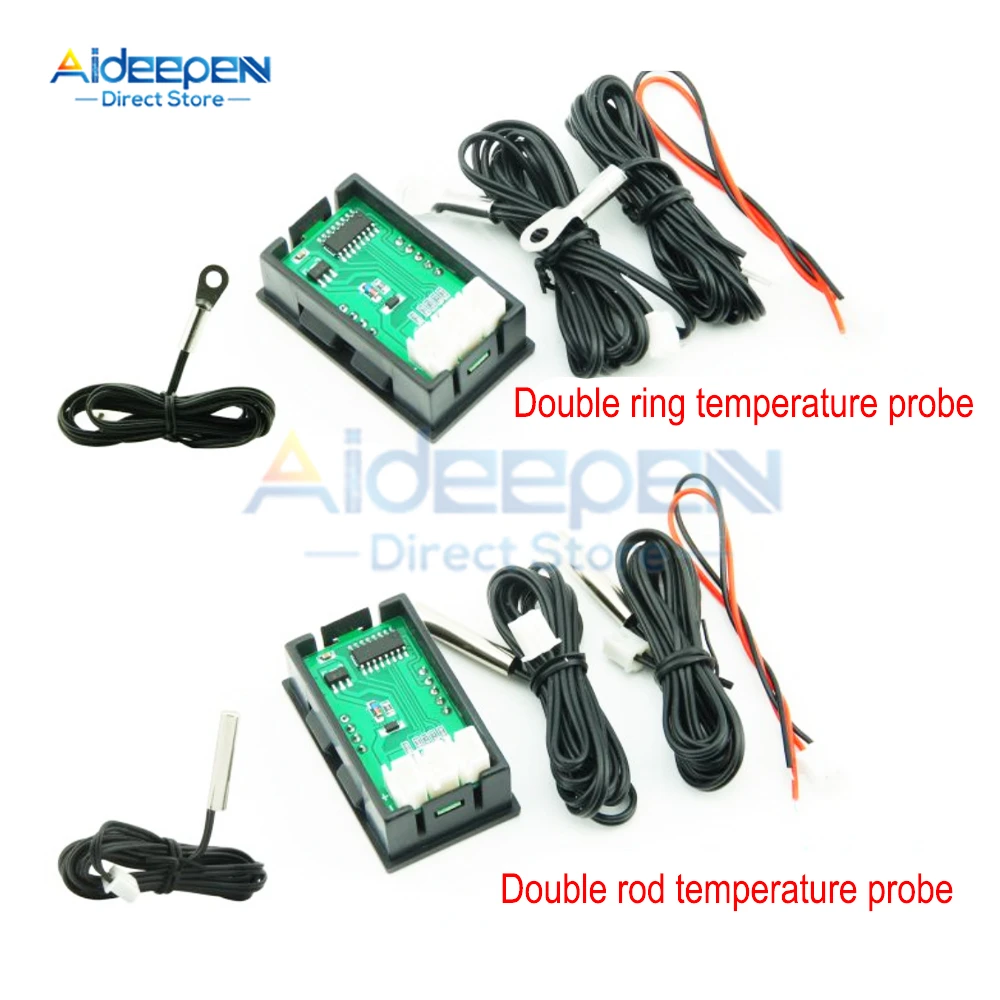 DC 4-30V LED Display Dual Digital Voltmeter Temperature Sensor Thermometer Voltage Tester With NTC 3950 Probe Cable -50~120℃