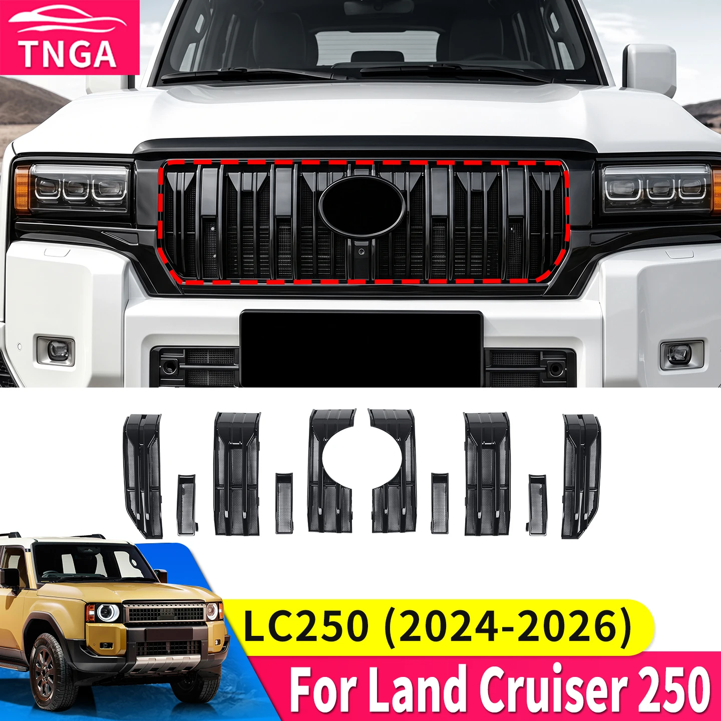 For Toyota Land Cruiser Prado 250 2024-2026 Radiator Protection Mesh Insect Proof Grille Net Snap Fit Upgrade Accessories