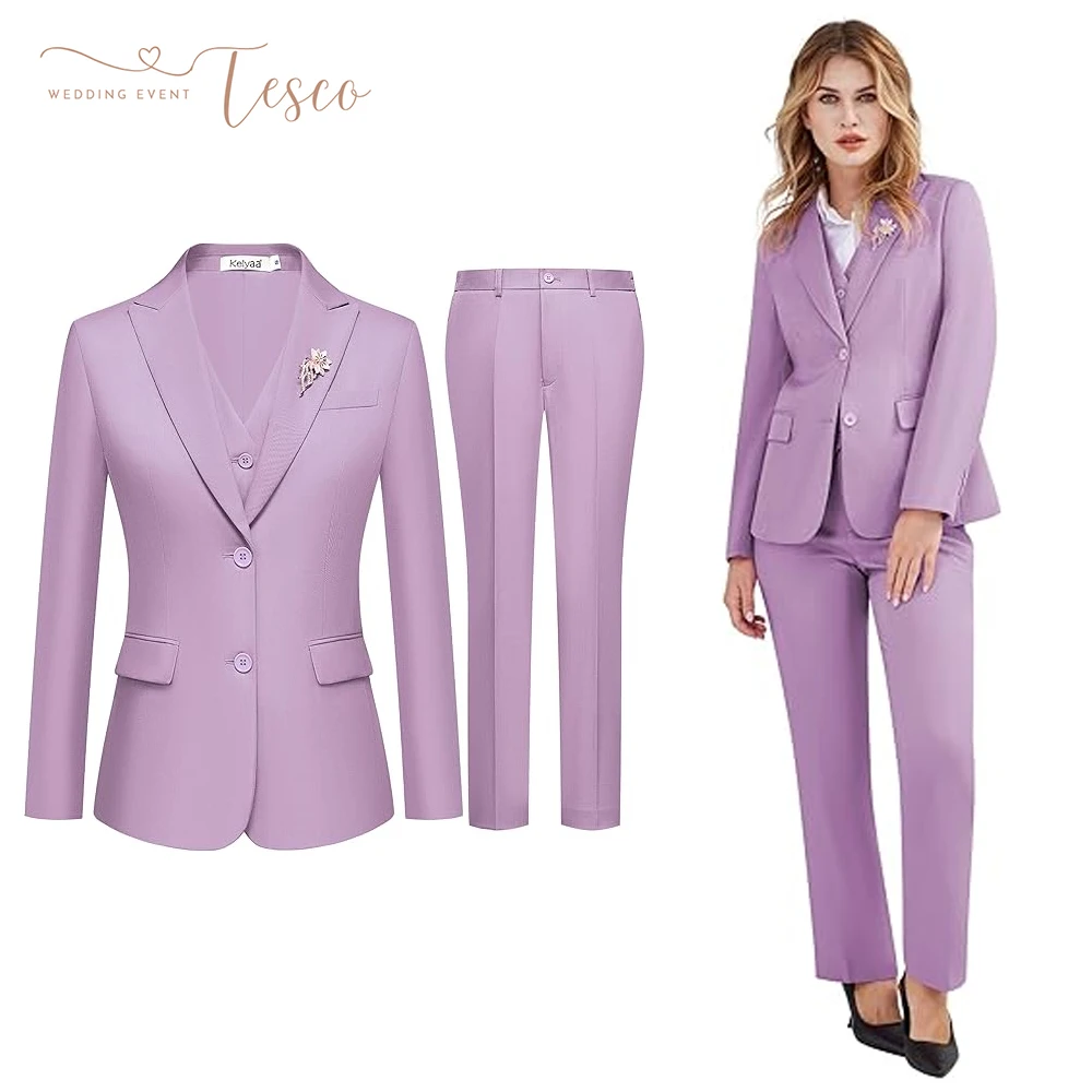 

Tesco Customized 3 Pieces Women's Suit Lady's Two Buttons Business Casual Office Outfits Slim Fit Blazer Jacket Vest Pants Set