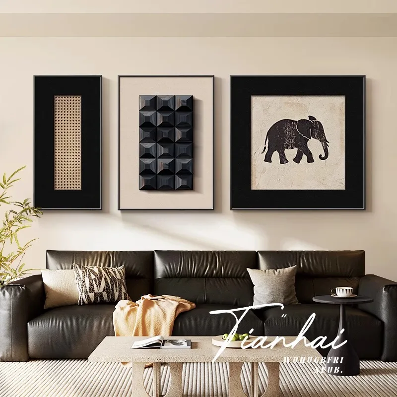 

Medieval style living room decoration 2025 new sofa background wall hanging painting high-end abstract art triptych mural