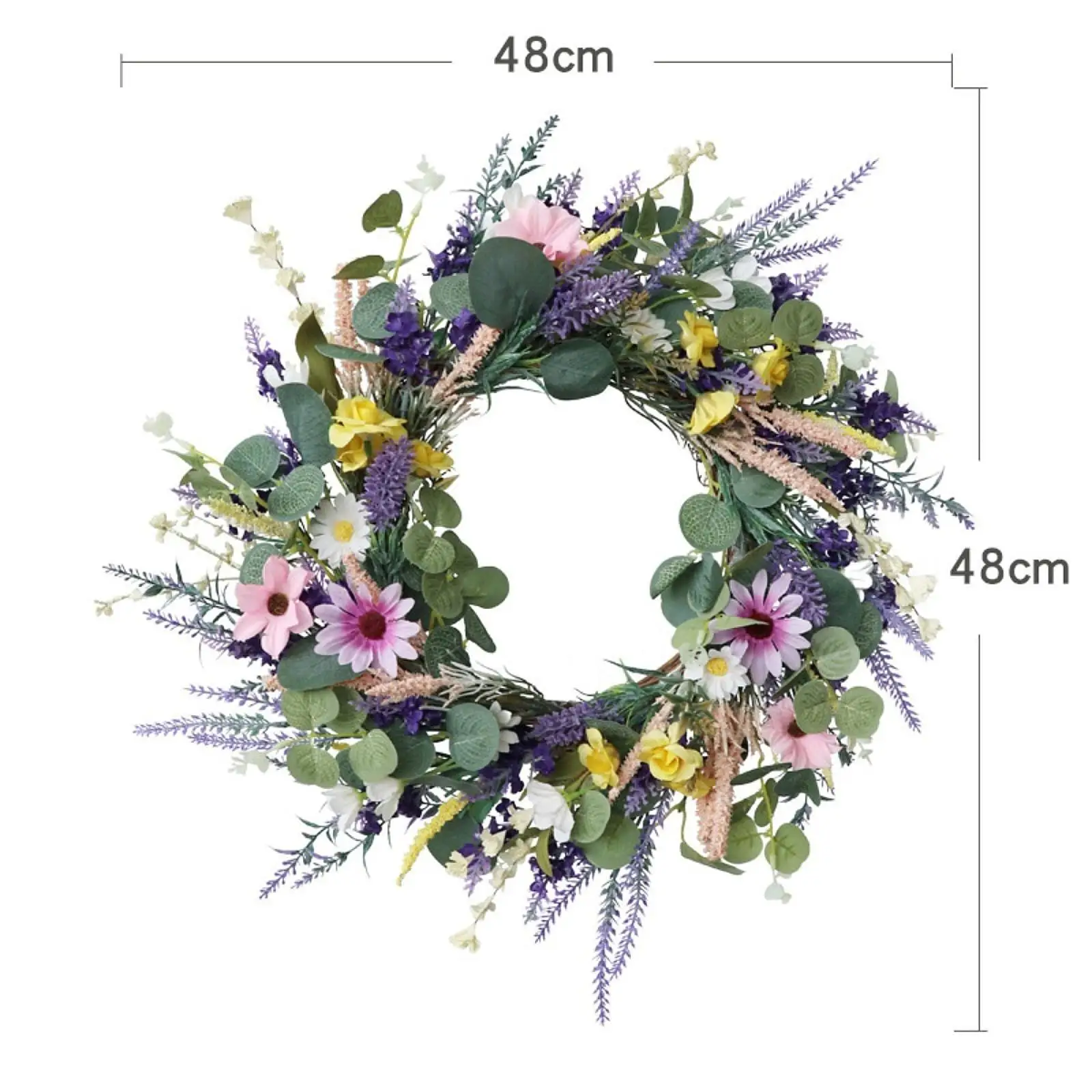 Lavender Wreath with Green Leaves for Front Door for Wall Porch All Seasons