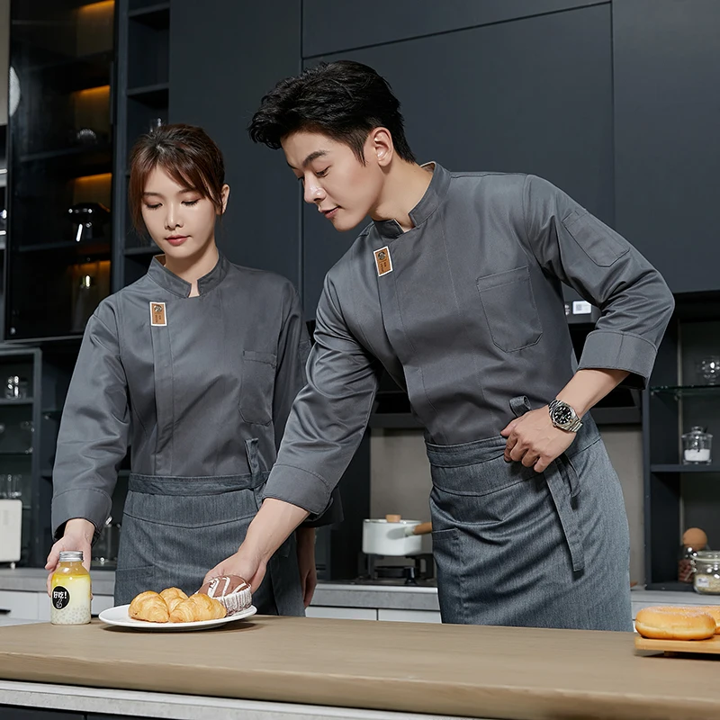 Uniforme de chef preto, casaco de cozinha de manga longa para restaurante, camiseta de chef, uniforme de trabalho de padeiro, roupas de cozinha de hotel, macacão de garçom