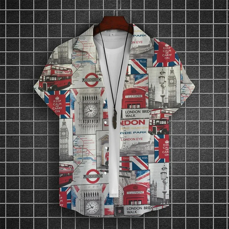 Vintage United Kingdom Flag 3D Printed Shirts For Men Clothes Fashion UK Street Blouses Hip Hop Y2k Male Lapel Blouse Casual Top