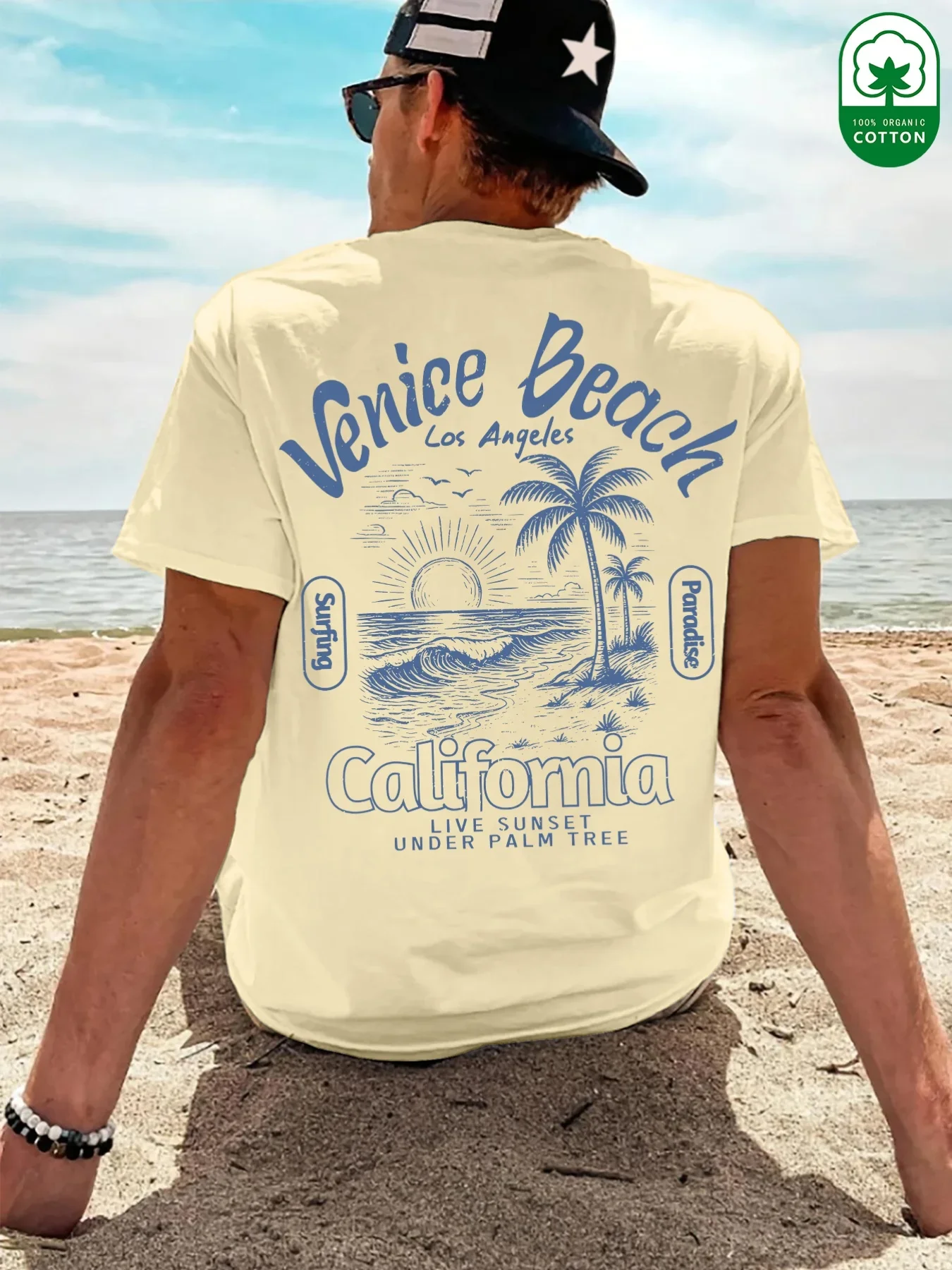 Men Venice Beach T Shirt Vintage California Los Angeles Palm Tree Graphic Print Oversized Streetwear Casual Summer Short Sleeve