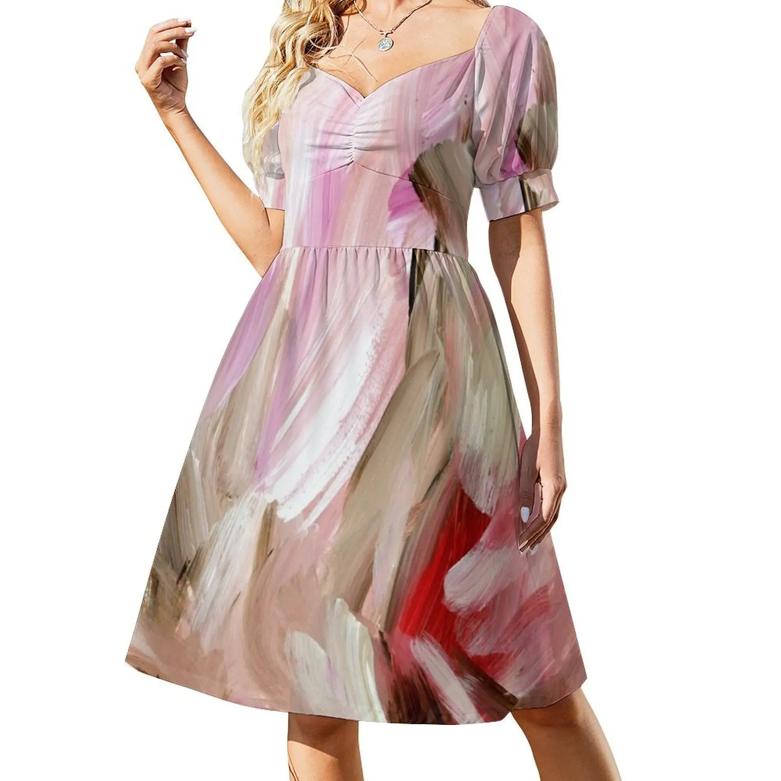 

Богемное искусство, абстрактное 10,14, женское элегантное вечернее платье, платье трапециевидной формы с короткими/длинными/без рукавов, бежевый, натуральный лепесток