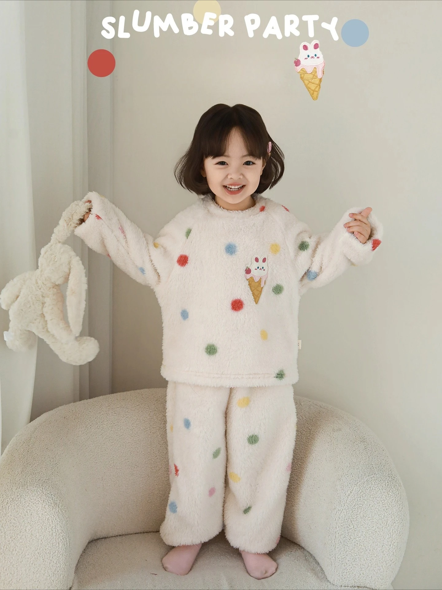 Girls Winter Pajamas Set 2025 Rainbow Polka Dot Fleece Loungewear Thickened Thermal Sleepwear Cozy Home Outfit 1-7 Years