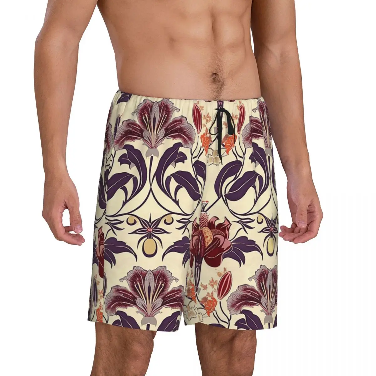 Custom William Morris Bullerswood Short Pajama Pants Men Sleepwear Sleep Lounge Bottom Shorts Sleeping Pants