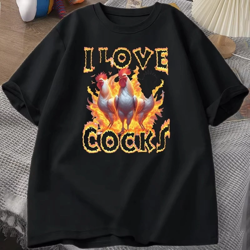 

I Love Cocks Roosters Funny Meme T Shirt Men Women Funny Graphic T Shrts Farmer Chicken Lover T-Shirt Cotton Mens Printed Tees