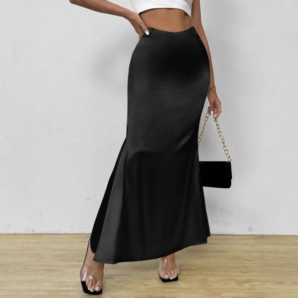 

Women's High-Waist Drape Satin Skirt Elegant Simple Design Mid-Length Autumn Winter New Fashion