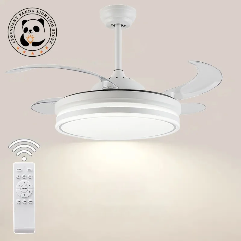 Home Ceiling Fan with Lamp Modern Invisible Electric Fan Strong Wind LED Remote Dimming Bedroom Office Decoration Fan Lighting