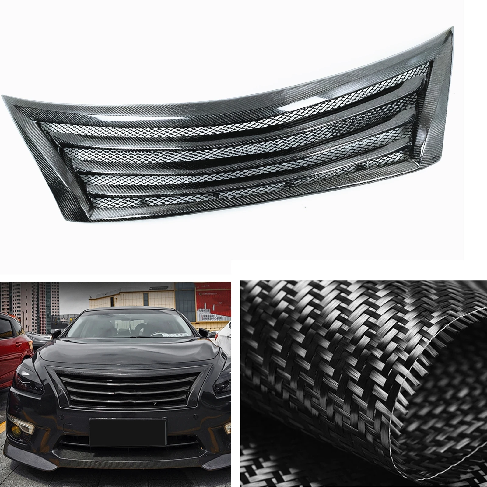 For Nissan Teana Altima 2013 2014 2015 Front Grille Real Carbon Fiber/Fiberglass Racing Grills Car Upper Bumper Hood Mesh Grid