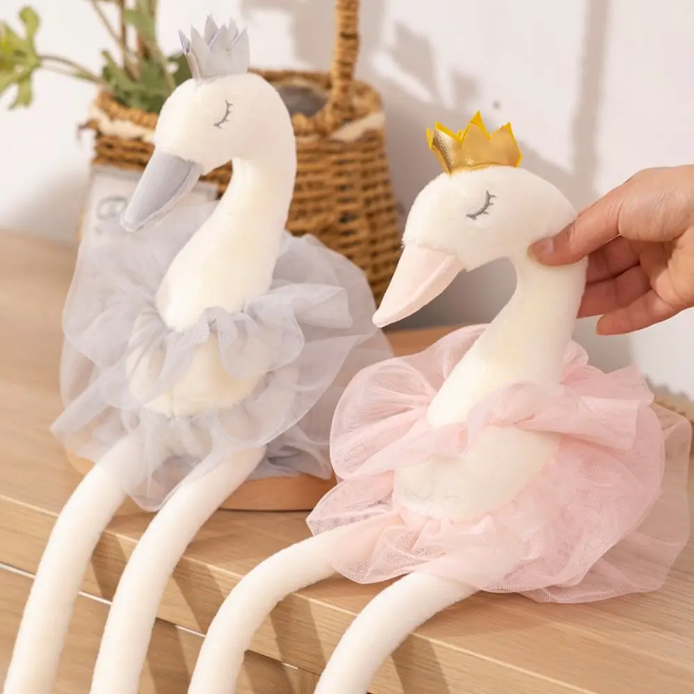 White&Pink Color Skirt Swan Cute Cartoon Princess Dress Stuffed Swan Soft Pillow Beautiful Swan Animal Birthday Wedding