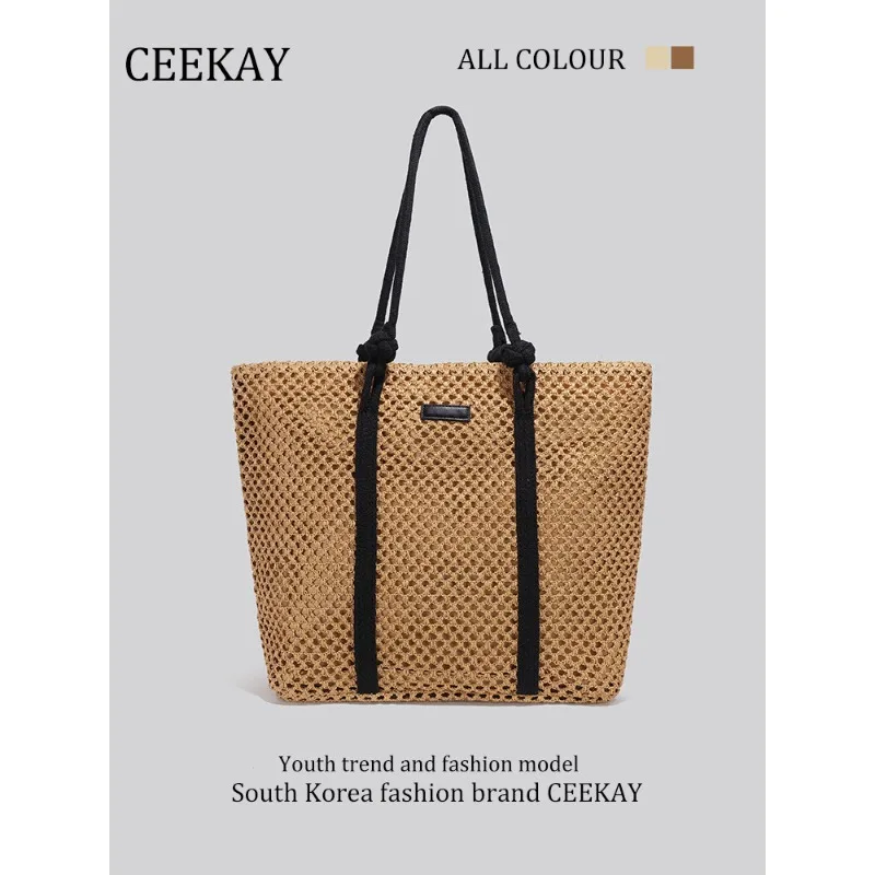 

Новая сумка-тоут CEEKAY 2026 года, плетеная, с контрастными ручками-узлами, пляжная сумка через плечо, вместительная женская сумка