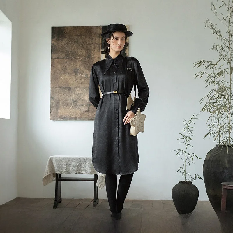 

Elegant Vintage Long Sleeve Collared Shirt Women's New Autumn Winter Loose Fit Polyester Fiber Pure Color Shirt by a Life on ...