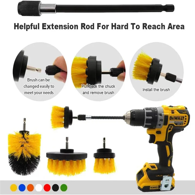 Drill Brush Attachment Set Power Scrubber Wash Cleaning Brushes Tool Kit with Extension for Clean Car Wheel Tire Glass windows