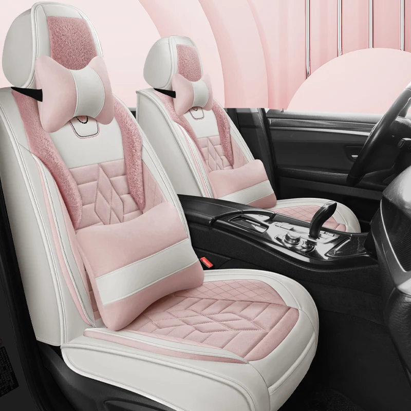 Car Seat Covers for Sedan SUV Durable Warm Complete Set 5 Seats Seat Cover for Winter Thick Warm Seat Cushion Pink