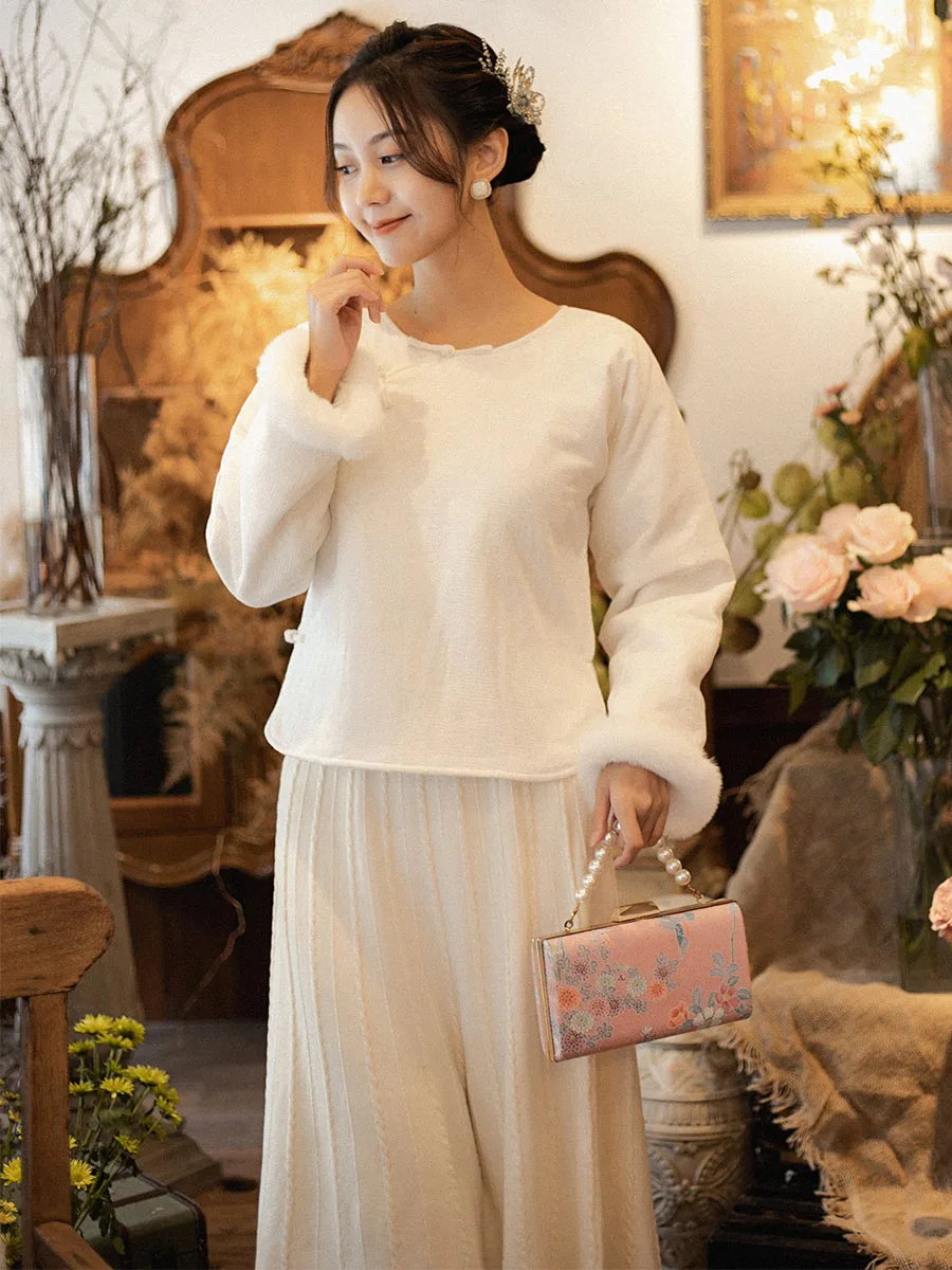 

Thiened Long Sve Cotton Jaet Traditional Chinese Top without Collar for Women's Daily Wear Winter Season