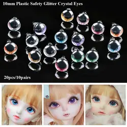 20pcs/10pairs 8 Colors Eyes Crafts Eyes with Washer 10mm Glitter Crystal Eyes Plastic Puppet Crystal Eyes DIY Doll Accessories