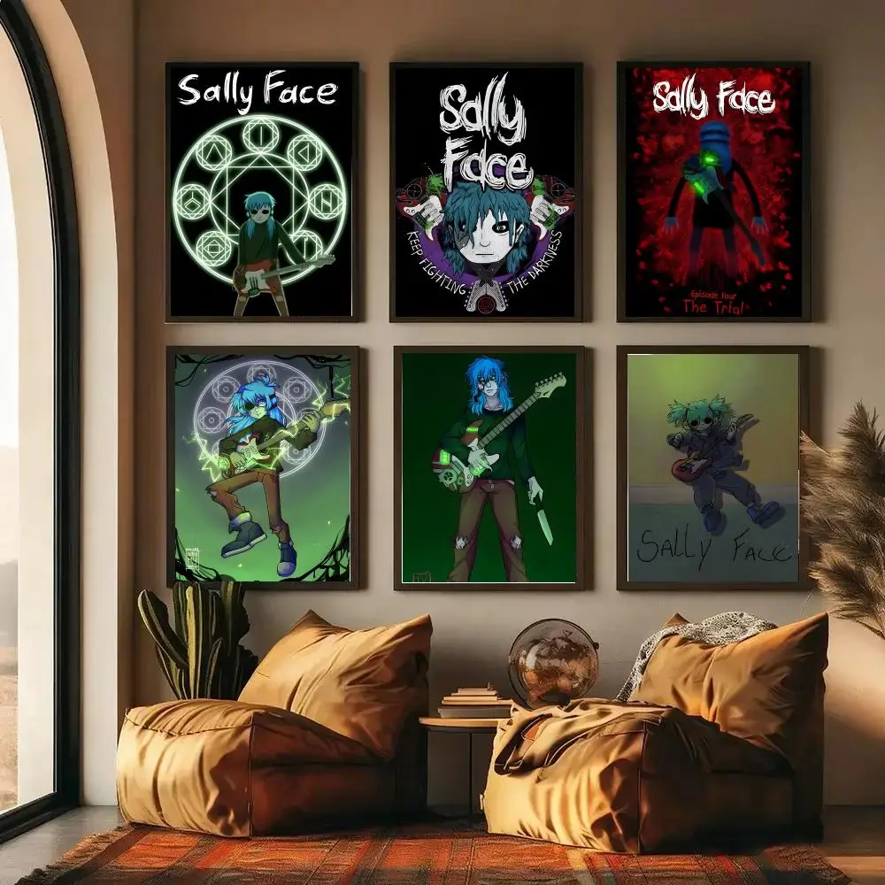 Horror Mystery Game S-Sally F-Face Art Poster Self-adhesive Art Waterproof Paper Sticker Coffee House Wall Decor