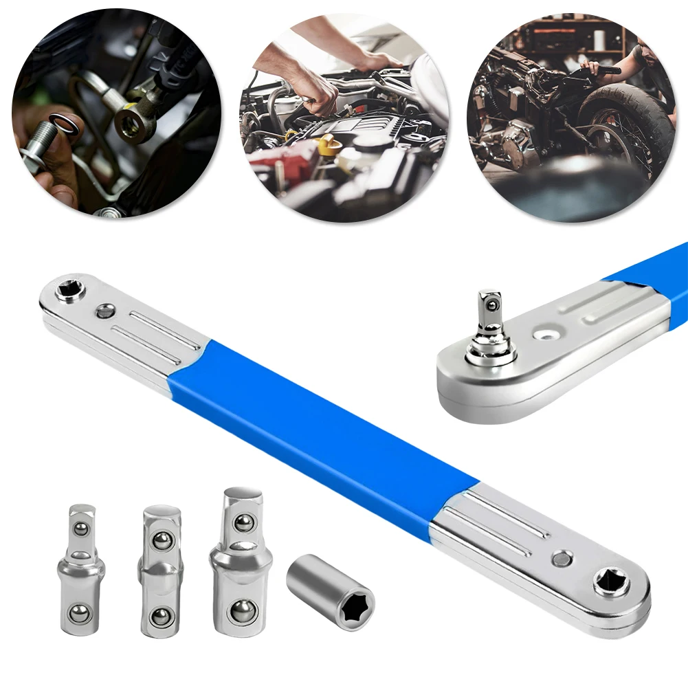 Impact Ready Ratchet Spanner & 1/2 1/4 3/8inch Square Drive Adapters Offset Extension Wrench Socket Wrench Tool for Tight Spaces