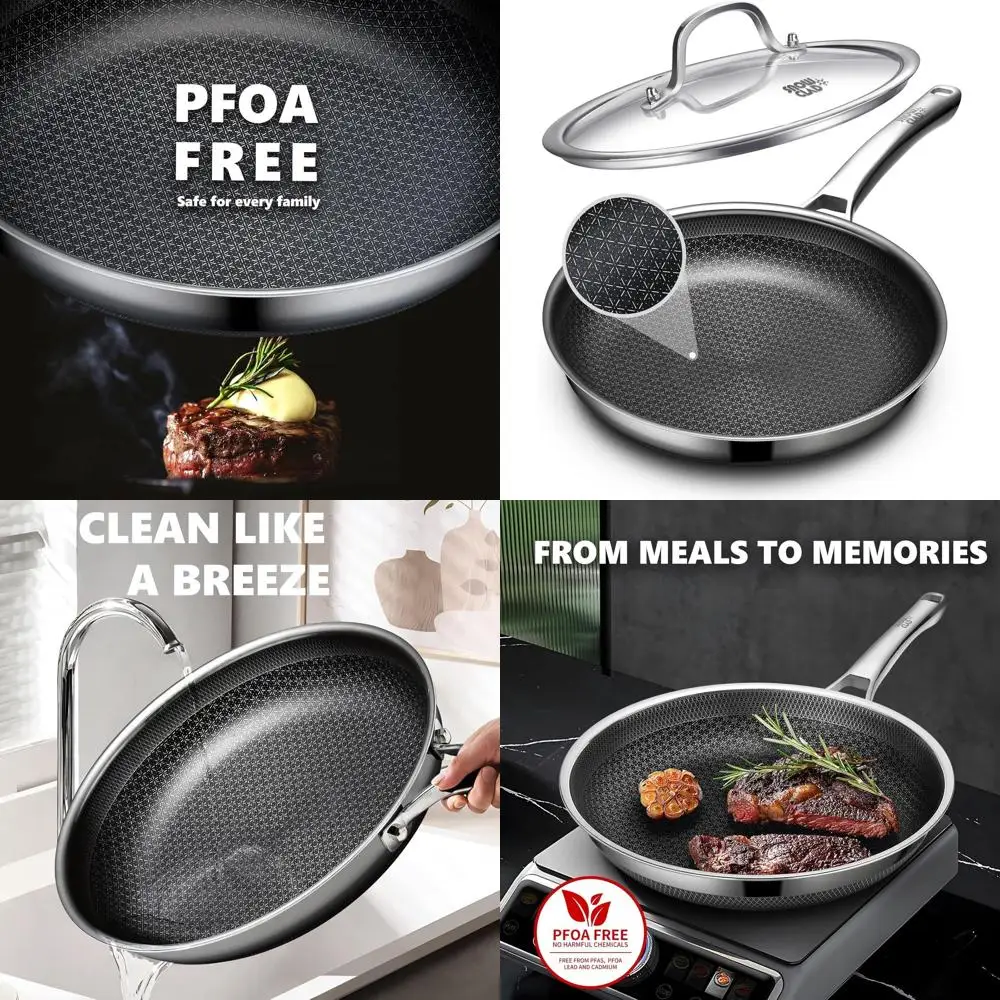 

Антипригарные сковороды 12 дюймов, гибридные сковороды-гриль с антипригарным покрытием и крышкой, антипригарные сковороды из нержавеющей стали, можно мыть в посудомоечной машине и использовать в духовке