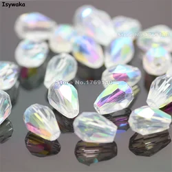 Isywaka 70pcs White AB Color 5*7mm Faceted Teardrop Beads Austria Crystal Beads charm Glass Beads Loose Spacer Bead For Diy