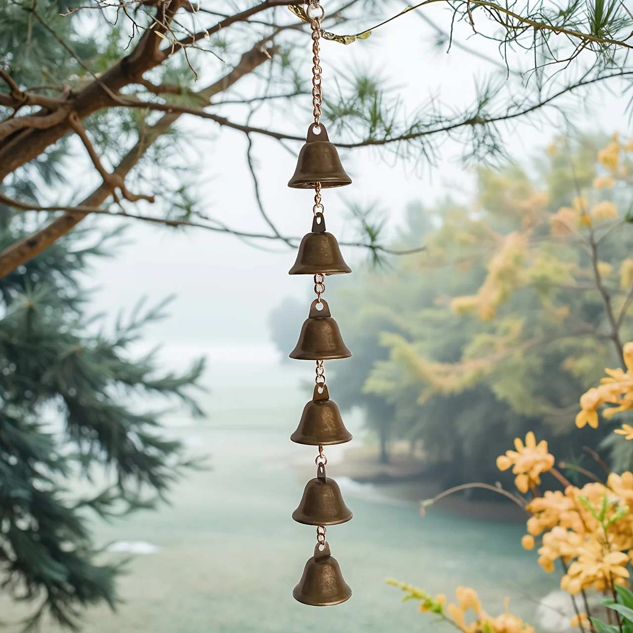 9-Bell Handmade Metal Wind Chime - Heavy-Duty Iron Bells with Decorative Chain, Soothing Melodies for Outdoor/ Use - Handcrafted