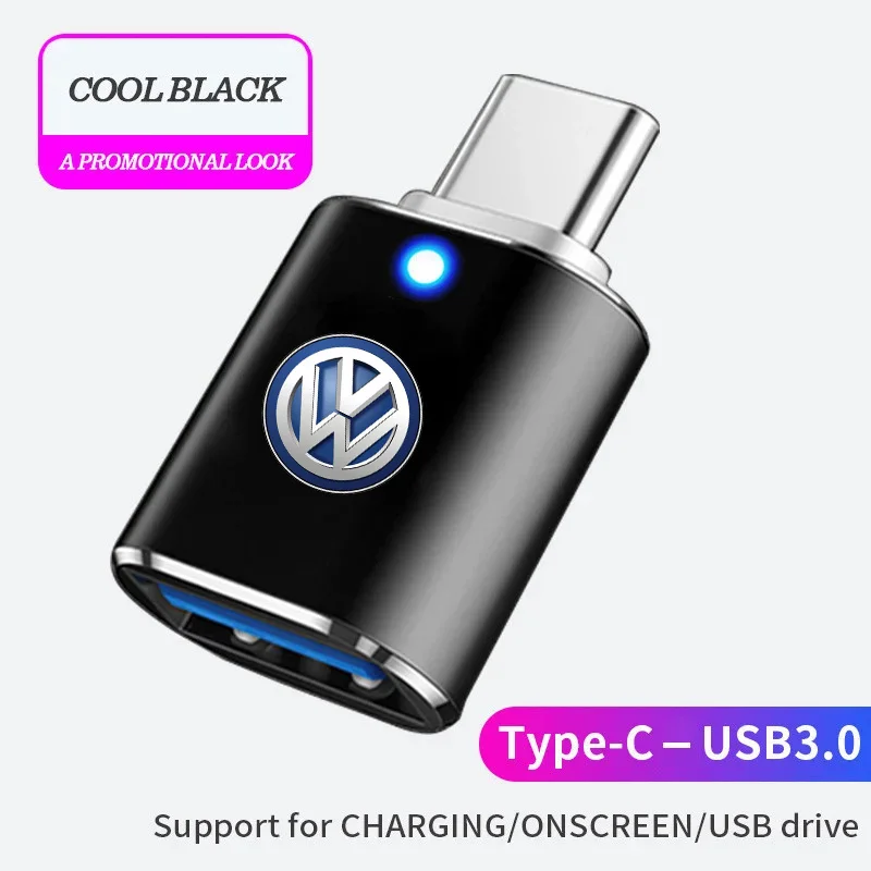 Car Type-C To USB 3.0 Interface Mini Converter Charging Adapter for Volkswagen VW R Golf 4 5 Passat Beetle Tiguan Polo