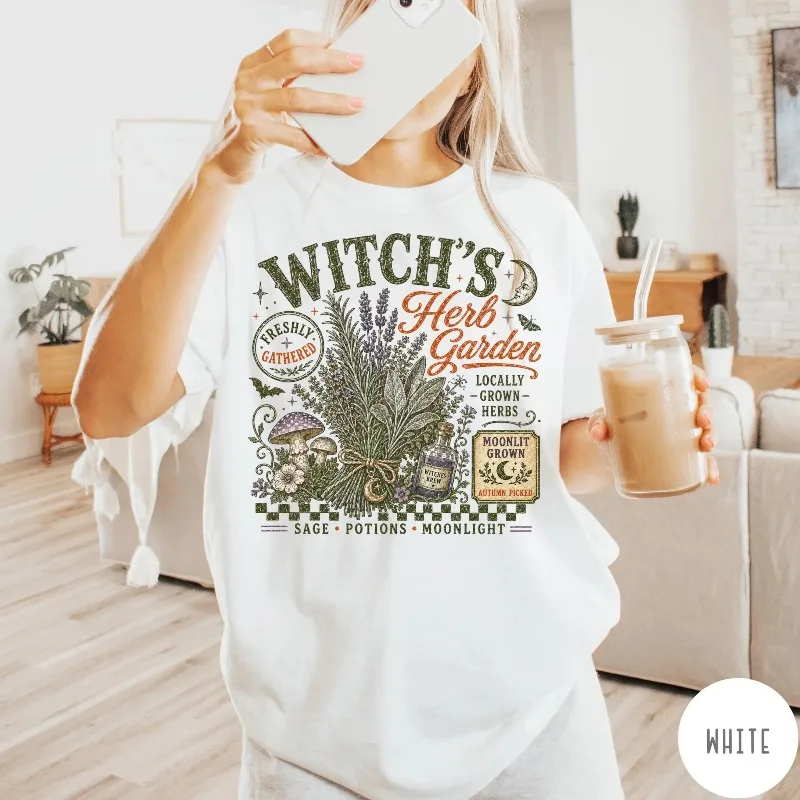 Witch's Herb Garden Shirt, Retro Witchy Botanical T-Shirt, Cottagecore Witch Tee, Spooky Garden Shirt, Witch Lover Gift Tee