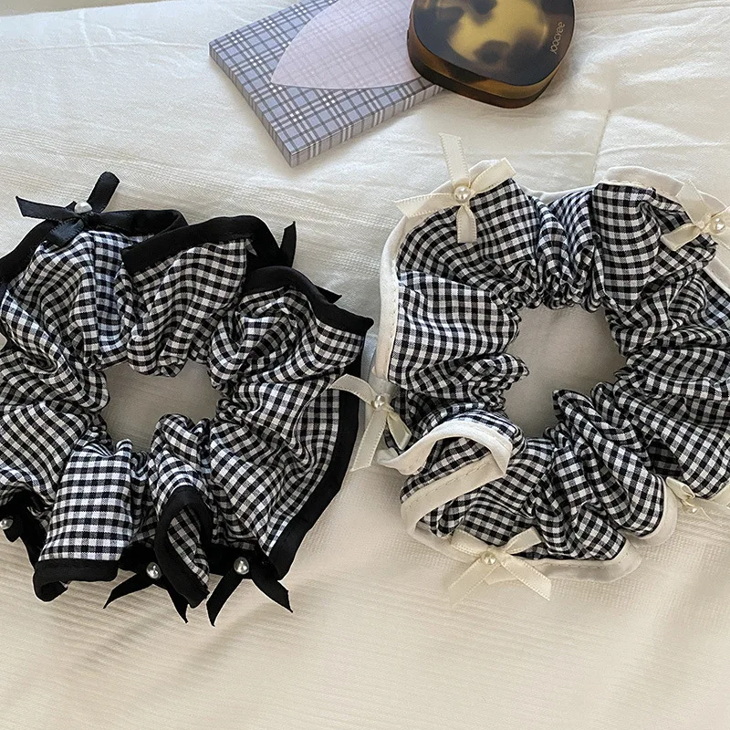 

French Fashion Bow Check FloralScrunchies for Hair Bow Ribbon French Girlish Ponytail Tie Hair Accessory Versatile Hair Ties