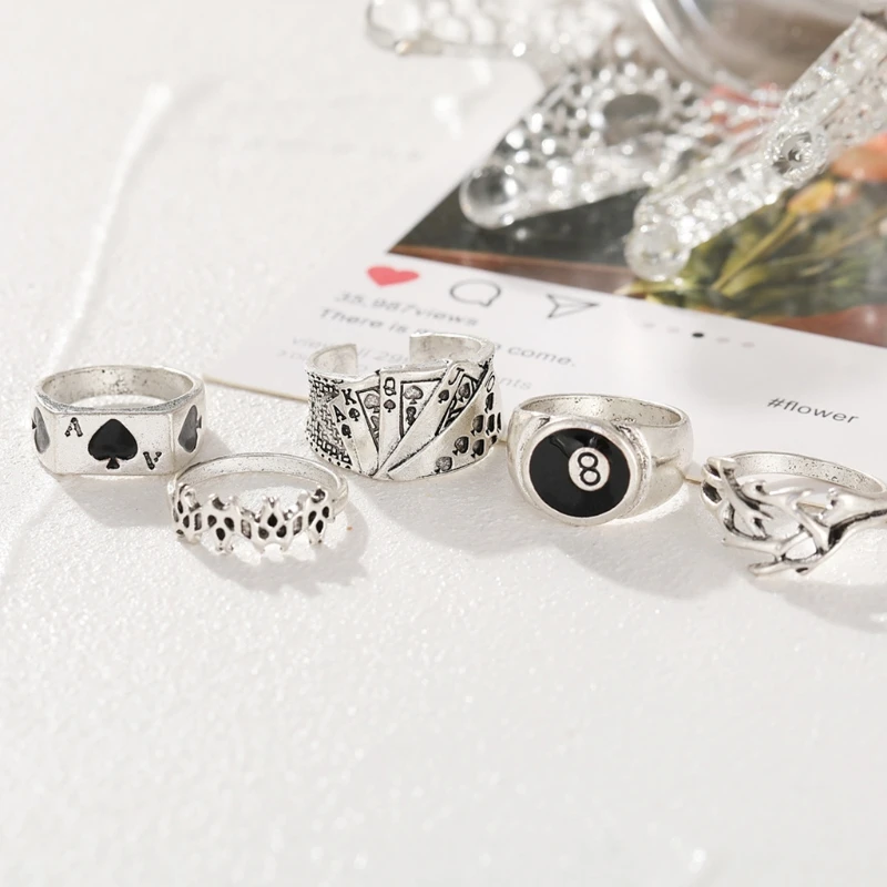 Punk Billiards Rings Set for Women Men Novelty Hip Hop Ring Gothic Jewelry image 3