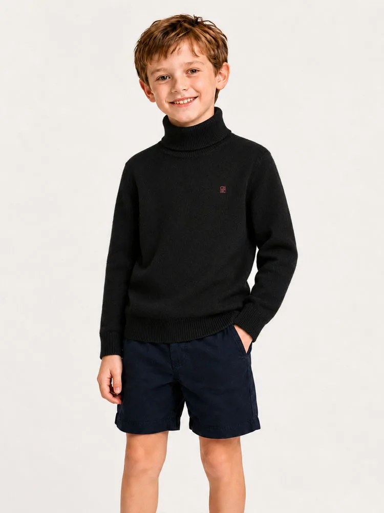 CH Kinder Rollkragenpullover mit gerippten Bündchen und Saum, Bruststickerei, weich, lässig, langärmelig – Detail 5
