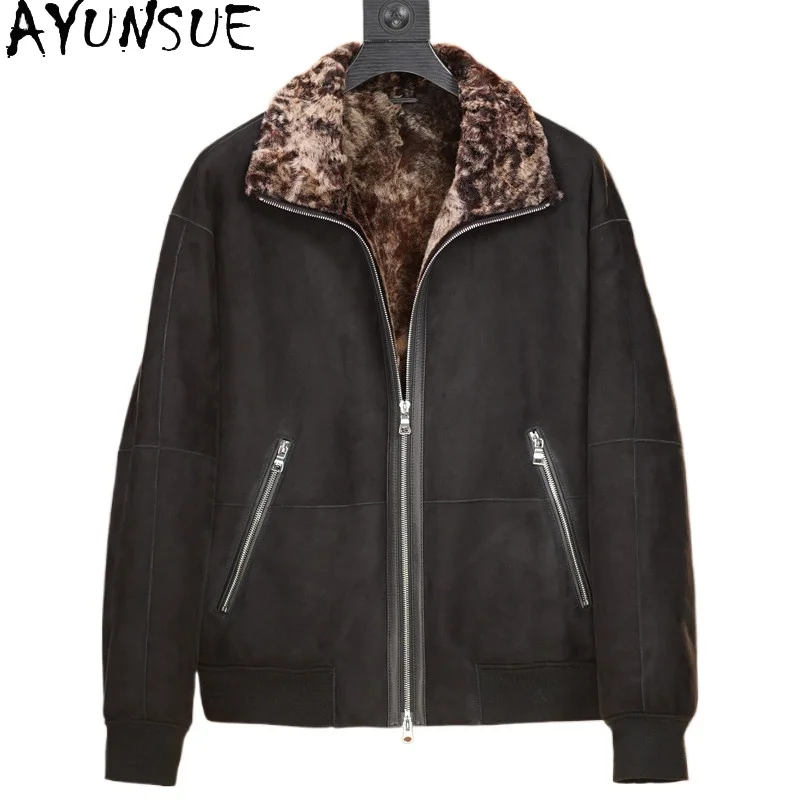

AYUNSUE 100% Genuine Sheepskin Leather Jacket Men Winter Luxury Natural Fur Coat Man Clothing Soft Short Mens Leather Fur Coats