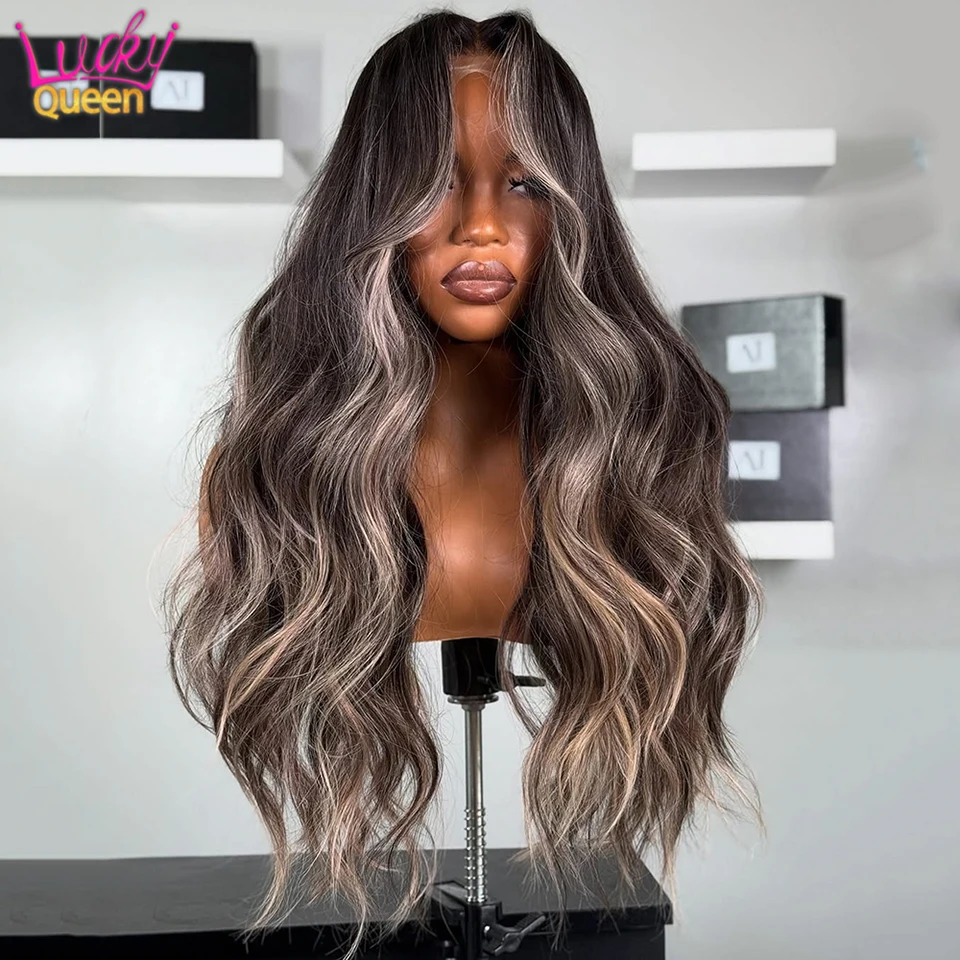 

13X6 Black 1B Highlights Blonde 180Density Human Hair Brazilian Wigs Transparent Lace Frontal Pre Plucked Body Wave For Women