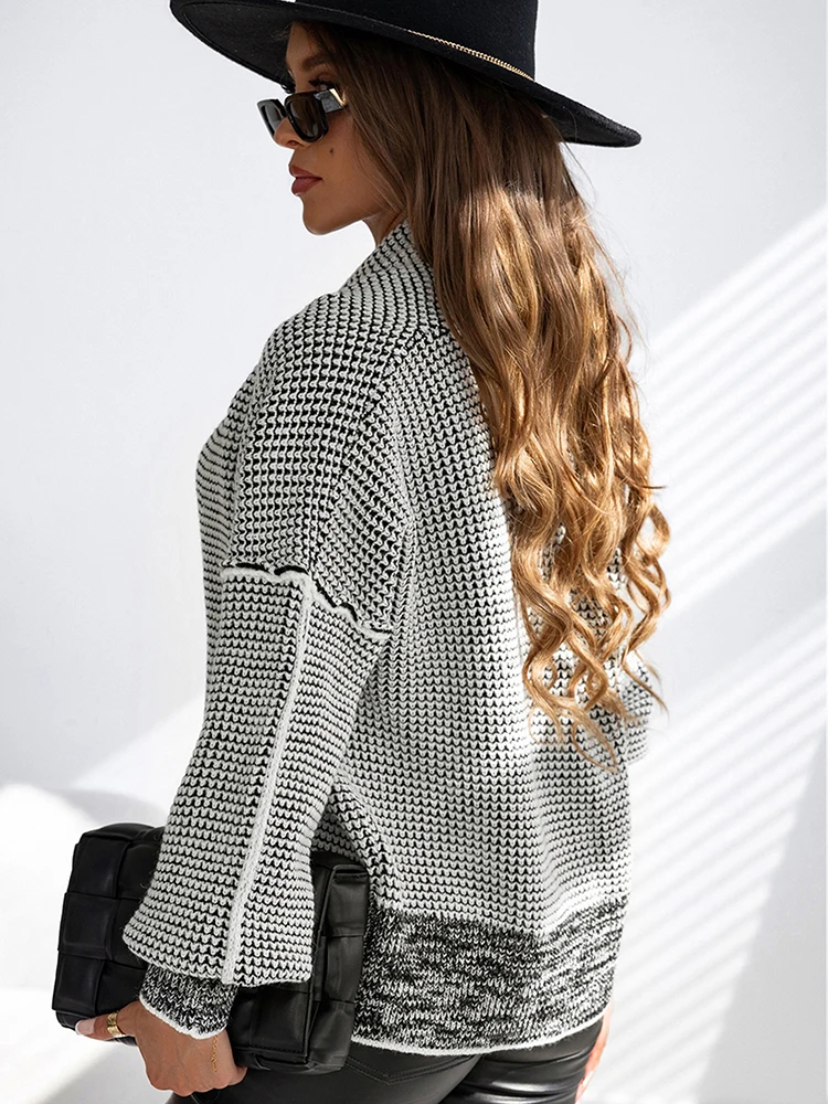 Elegancki sweter rozpinany z dzianiny dla kobiet, modny top, wygodny krój, swobodna odzież dzianinowa.