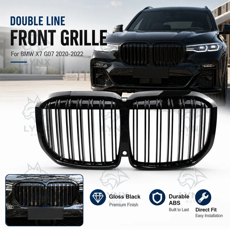 For BMW X7 G07 2020-2022 Double Line Gloss Black Front Grille Bumper Mesh Insert