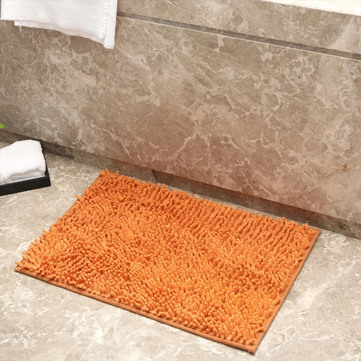 Chenille Striped Bathroom Rug Mat Extra Thick Absorbent Bath Rug Non-Slip Soft Plush Shaggy Bath Carpet Machine Wash Mats