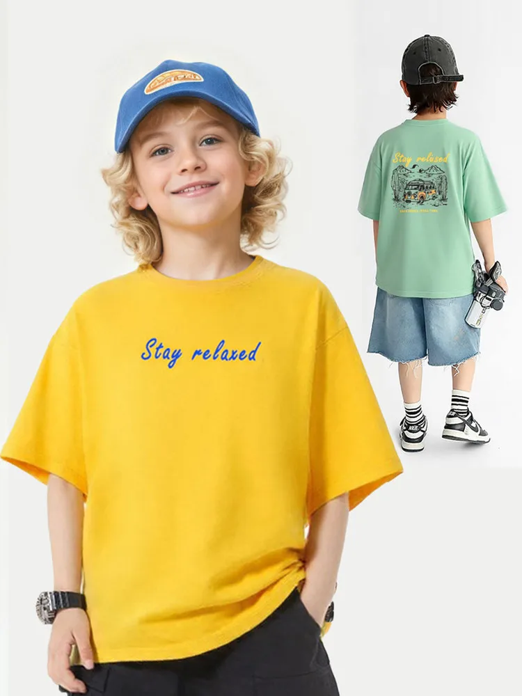 Children's T-Shirt 2025 Summer Korean Version Print Design Kids Short Sleeve Tops For Teenager Boys 4-13 Years Wear