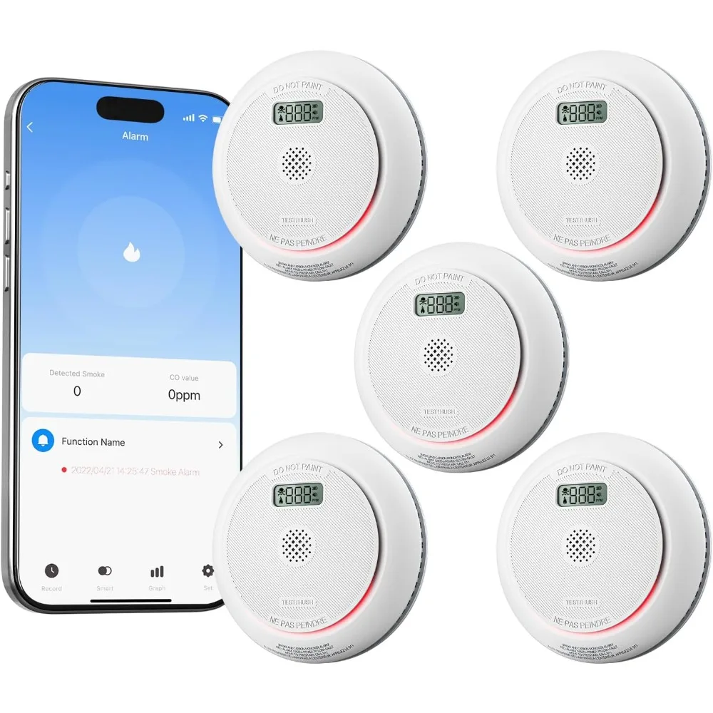 Smart Smoke and Carbon Monoxide Detector Combo with Digital Display, 2 in 1 WiFi Fire and CO Alarm Detector