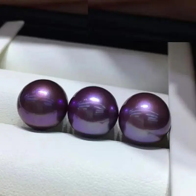 Pair of 11-12mm Natural Genuine Purple Round Loose Pearl for Women Making Pendant Earring Ring Undrilled