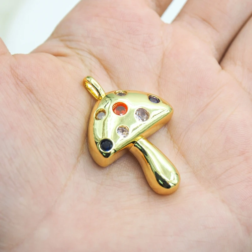 

2Pcs Cubic Zirconia Pendant Mushroom Plant Gold Color Copper Invisible Setting Approx 23.3x35.4mm Jewelry Special Gift