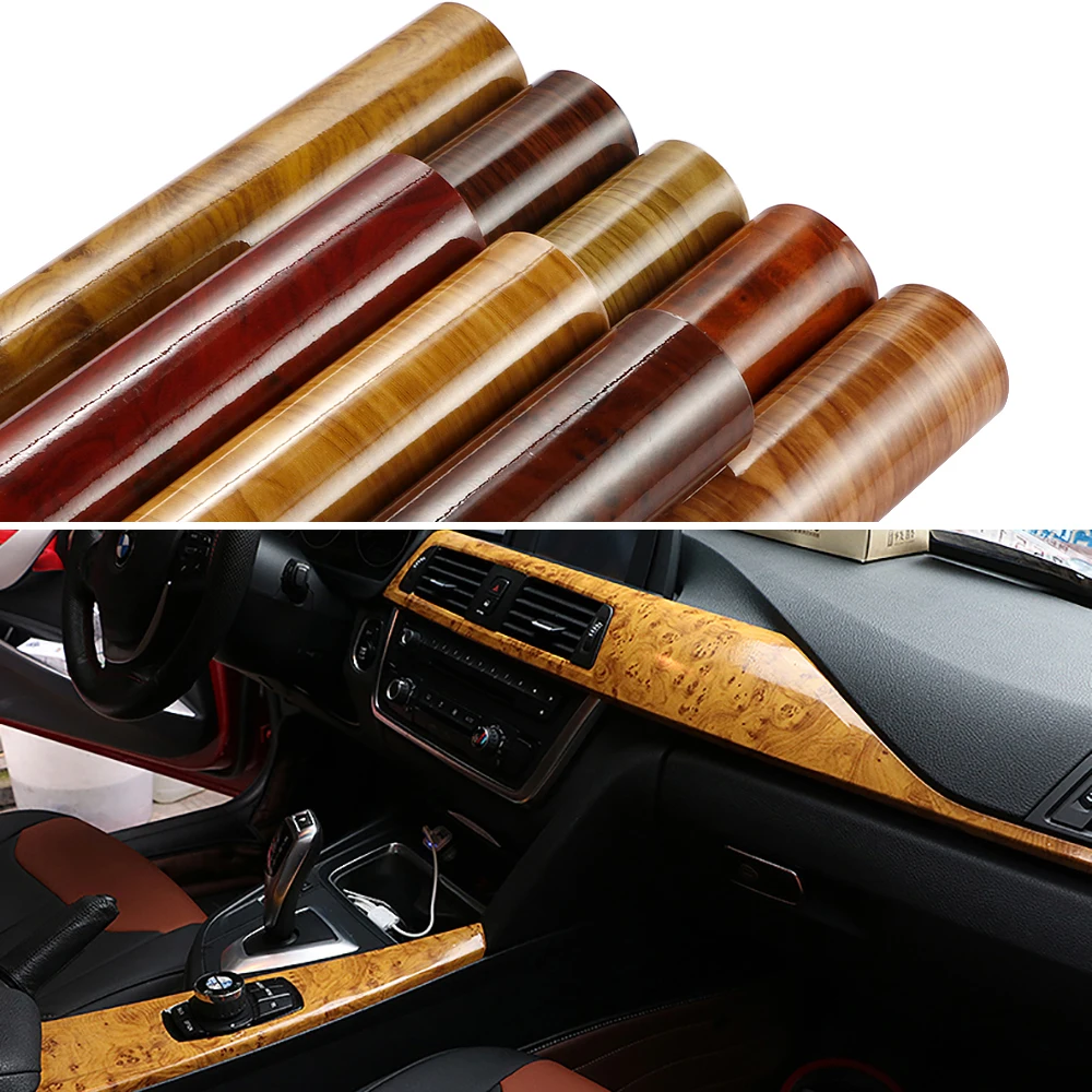 10/30*100cm Glossy Wood Grain Textured Vinyl Car Films For Vehicle Wrap Decoration Stickers and Decals Auto Internal Accessories