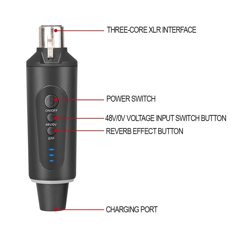 Transmisor automático de 2,4 GHz con receptor para micrófono dinámico condensador, sistema de micrófono inalámbrico, configuración de adaptador convertidor de micrófono XLR