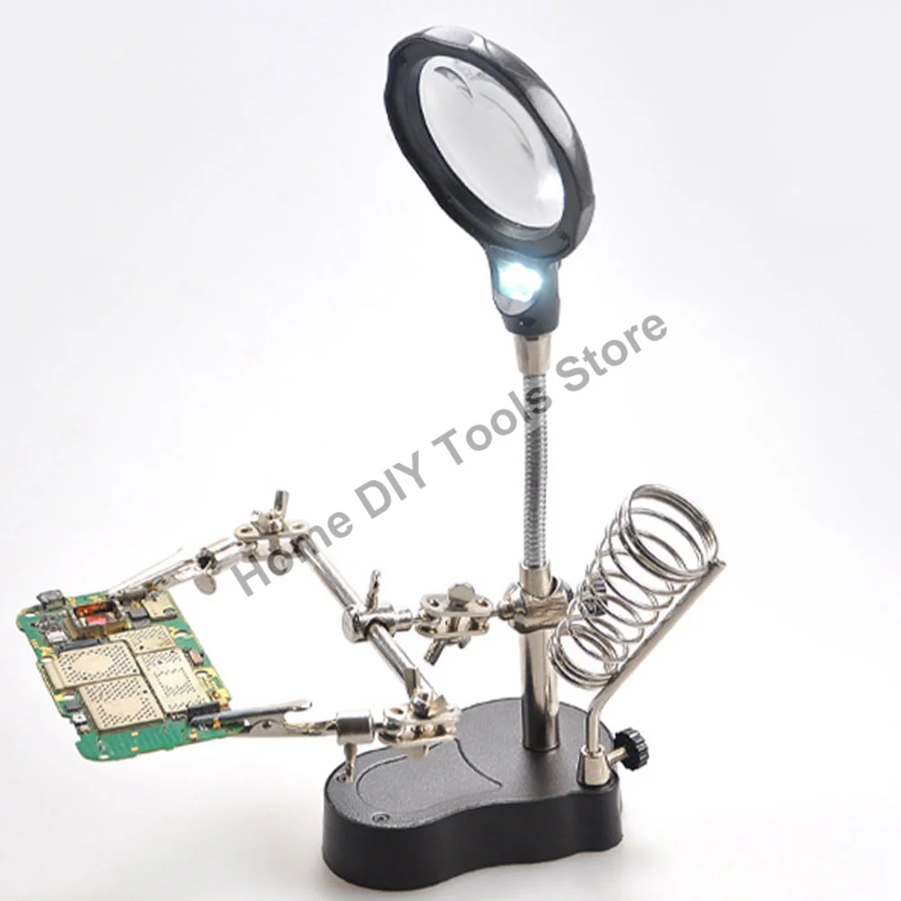 Welding Magnifying Glass with LED Light 2.5X-5X Lens Auxiliary Clip Loupe Desktop Magnifier Third Hand DIY Soldering Repair Tool