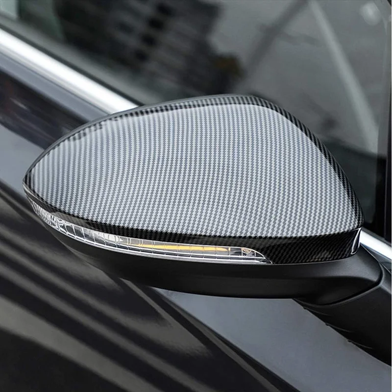 Rhyming 1 Paar für VW Golf 8 MK8 VIII 2020-2023 Schwarz/Carbon-Muster Rückspiegelabdeckung mit/ohne Side Assist Ersatzabdeckung – Detail 5