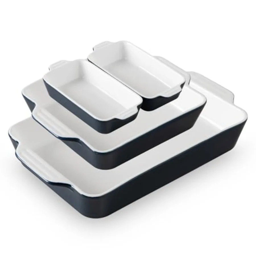 

Ceramic Bakeware Set of 4 Casserole Dishes for Oven Rectangular Baking Dish with Handles Lasagna Pans Deep for Cooking Gratin R