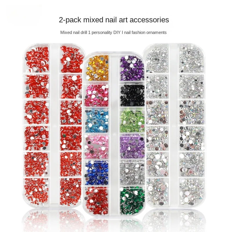 

Nail Art Diamond Jewelry 12-grid Long Box Fantasy Glass Resin Diamond Jewelry AB DIY Nail Art High Silver Flat Bottom Diamond