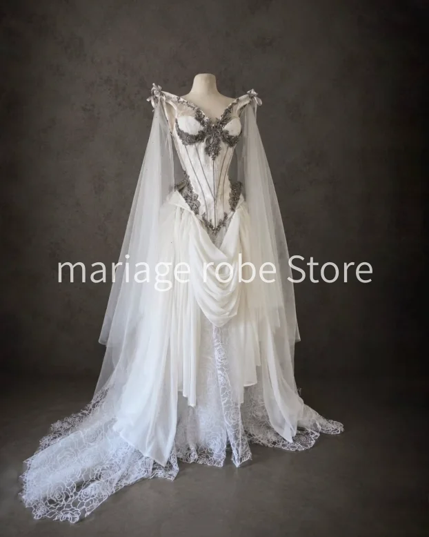 Celtic Pagan Renaissance Wedding Dress corset Gothic Fairytale Elf Medieval Aesthetic Bridal Gowns Lace Embroidery Wiccan