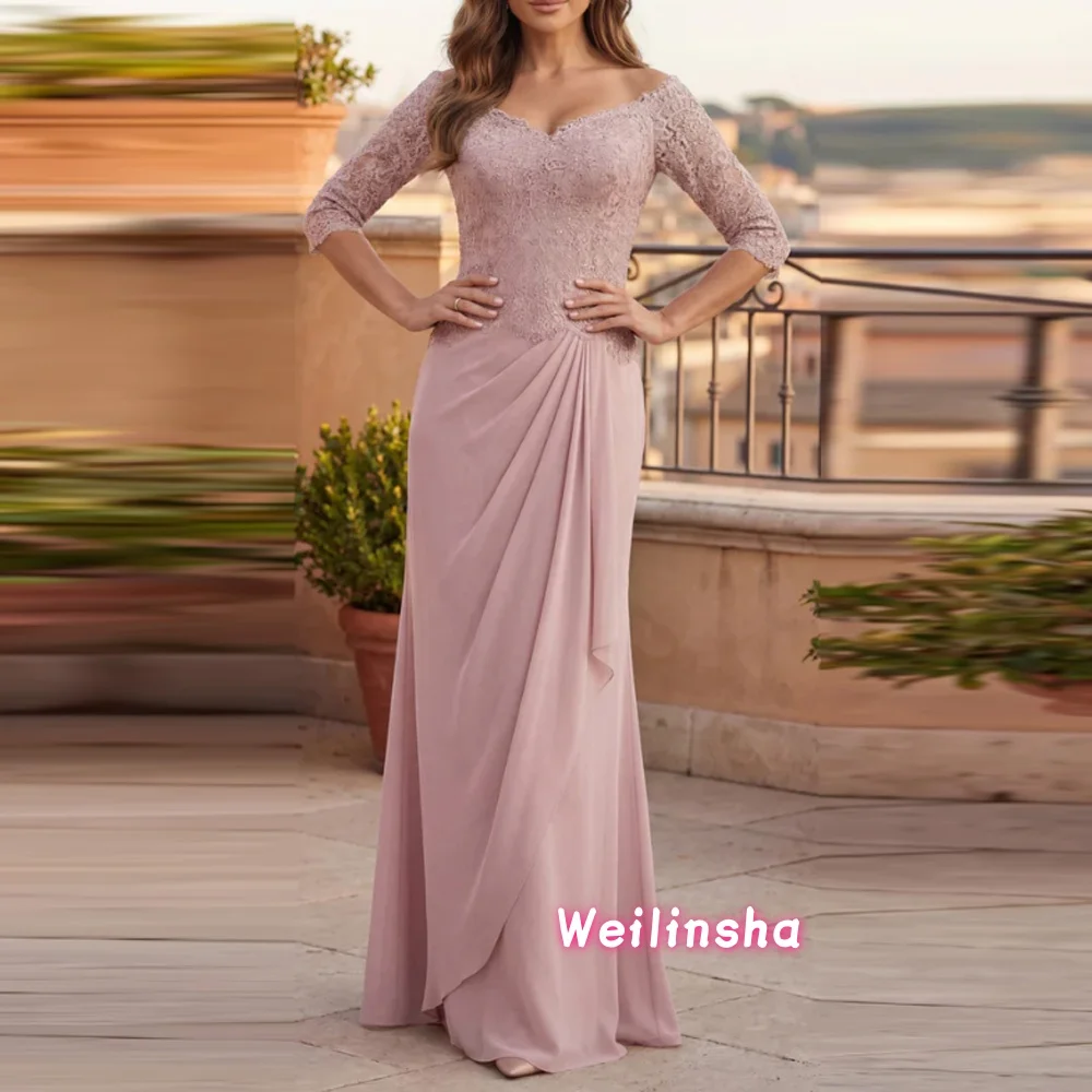 

Lace Pink Mother of The Bride Dresses Plus Size Half Sleeves Groom Mother Evening Dress For Wedding Customized