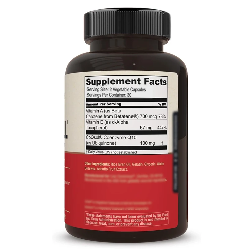 Natural Coenzyme Q10 for Heart Health and Energy Support, Antioxidant High Absorption,60 Vegetarian Soft Capsules -30 Day Supply